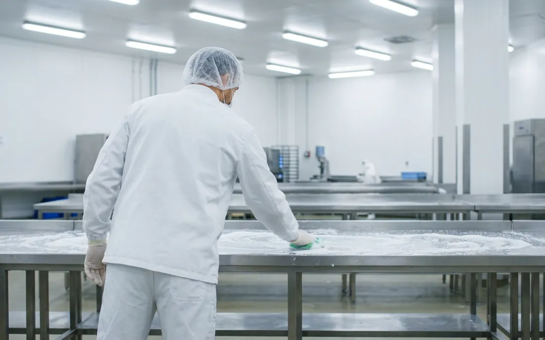 Rengøring i en fødevareproduktionshal