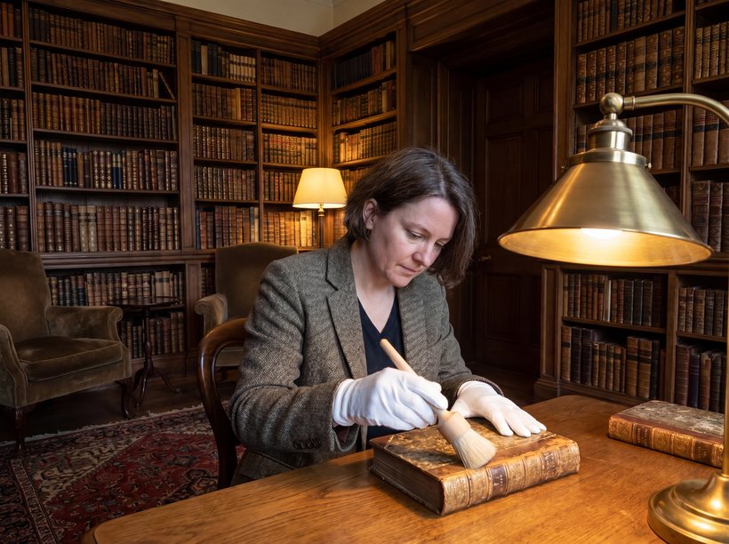 Pleje af læderbind og antikke bøger i private biblioteker