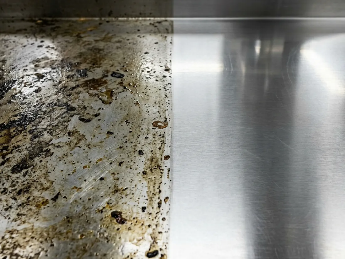 Før/efter-detalje: flade rengjort til tilsynsklar stand
